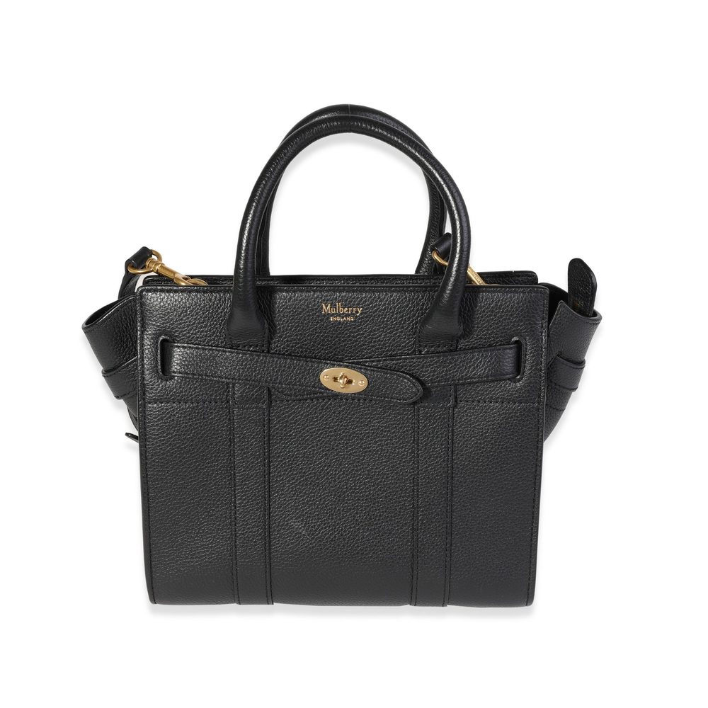 Mulberry Black Classic Grain Mini Zipped Bayswater Tote